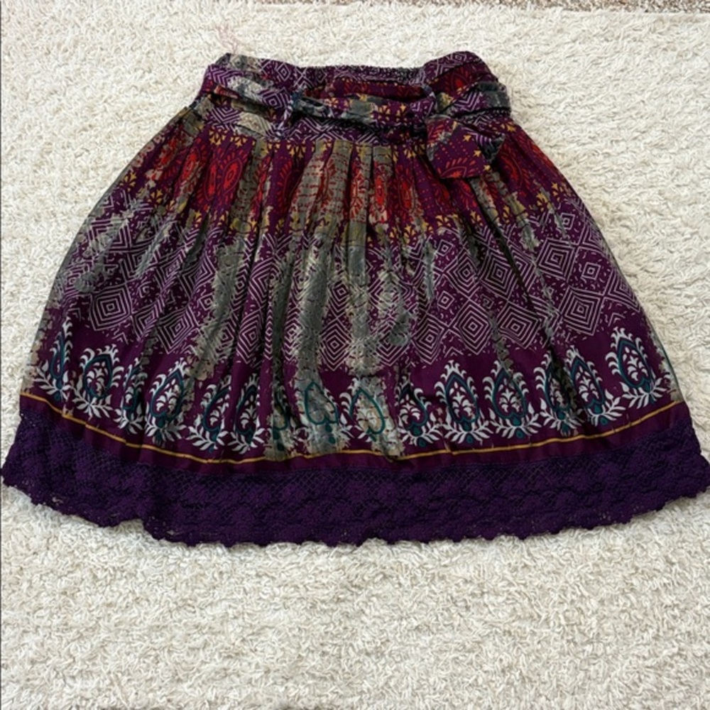 MIX NOUVEAU L Indian made purple full skirt with embroidered hem, elastic waist